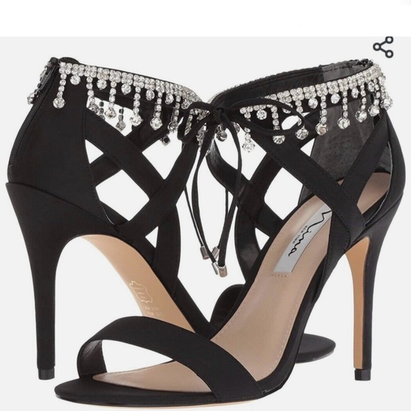 Nina Collina Black Satin Heeled Sandals Evening Stiletto Heel Pump Dress Shoes 8 - Picture 5 of 8